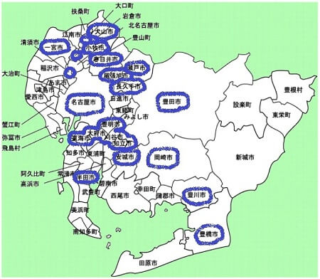愛知県の市区町村マップ