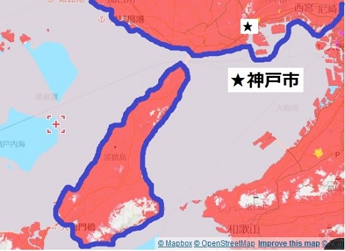 神戸市と淡路島のエリアマップ